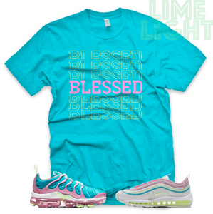 Barely Volt/ Teal/ Pink "Blessed7" Vapormax Plus Sneaker Shirt