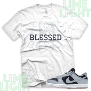 Dunk Low College Navy and Grey "Blessed7" Nike Dunk Low Sneaker Match Shirt Tee