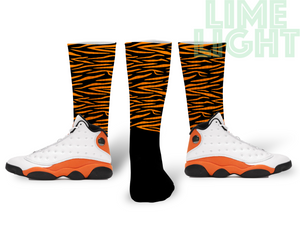 Air Jordan 13 Starfish Orange Socks "Zebra" Air Jordan 13 Sneaker Match Socks