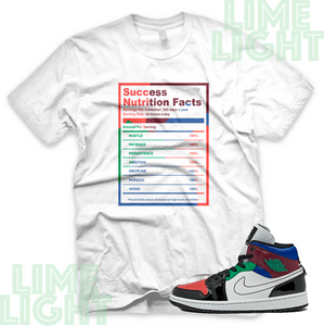 University Red/ Varsity Royal "Success Nutrition Facts" Air Jordan 1 Multicolor Black or White Sneaker Match Shirt