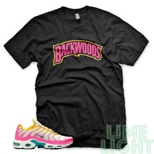 Load image into Gallery viewer, Spirit Teal/Tropical Twist &quot;BACKWOODS&quot; Air Max Plus Black Sneaker T-Shirt
