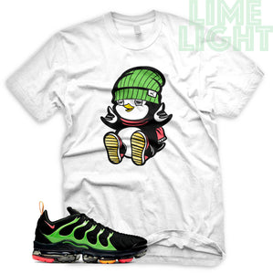 Black/Ember Glow/Electric Green/Kumquat "PENGUIN" Vapor Max Plus White Sneaker T-Shirt