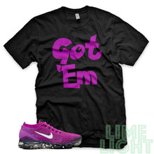 Load image into Gallery viewer, Vivid Purple &quot;Got &#39;Em&quot; Nike Air VaporMax Flyknit 3 Black T-Shirt
