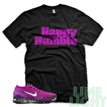 Load image into Gallery viewer, Vivid Purple &quot;Happy and Humble&quot; Nike Air VaporMax Flyknit 3 Black T-Shirt
