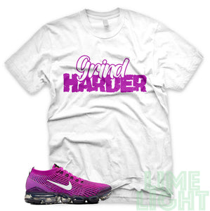 Vivid Purple "Grind Harder" Nike Air VaporMax Flyknit 3 White T-Shirt