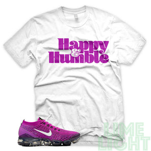 Vivid Purple "Happy and Humble" Nike Air VaporMax Flyknit 3 White T-Shirt
