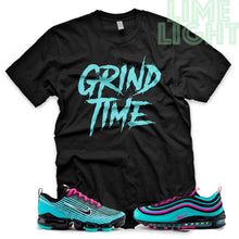 Load image into Gallery viewer, Hyper Turquoise/ Pink Blast &quot;Grind Time&quot; VaporMax Flyknit 3 Black T-Shirt
