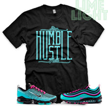 Load image into Gallery viewer, Hyper Turquoise/ Pink Blast &quot;Stay Humble Hustle Hard&quot; VaporMax Flyknit 3 Black T-Shirt
