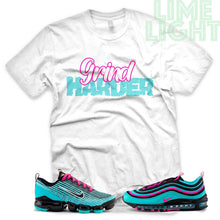 Load image into Gallery viewer, Hyper Turquoise/ Pink Blast &quot;Grind Harder&quot; VaporMax Flyknit 3 White T-Shirt
