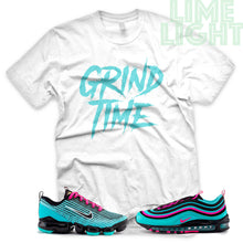 Load image into Gallery viewer, Hyper Turquoise/ Pink Blast &quot;Grind Time&quot; VaporMax Flyknit 3 White T-Shirt
