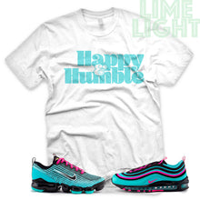 Load image into Gallery viewer, Hyper Turquoise/ Pink Blast &quot;Happy and Humble&quot; VaporMax Flyknit 3 White T-Shirt
