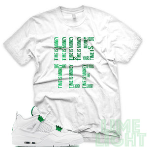 Air Jordan 4 Metallic Green "Time is Money" White Sneaker T-Shirt
