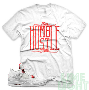 Air Jordan 4 Metallic Red "Stay Humble Hustle Hard" AJ4 White Sneaker T-Shirt