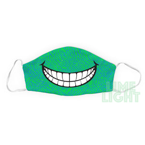 Lime Green Light Blue "Elephant Print Smile" Reusable Washable Face Mask with Interior Filter Pocket