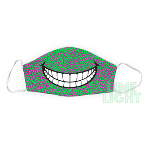 Pink/Lime Green "Elephant Print Smile" Reusable Washable Face Mask with Interior Filter Pocket