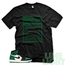 Load image into Gallery viewer, Pine Green &quot;Success Nutrition Facts&quot; Air Jordan 1 Retro OG Black Sneaker T-Shirt
