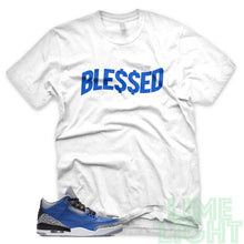Load image into Gallery viewer, Varsity Royal &quot;Money Blessed&quot; Air Jordan 3 White Sneaker Shirt

