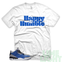 Load image into Gallery viewer, Varsity Royal &quot;Happy and Humble&quot; Air Jordan 3 White Sneaker Shirt
