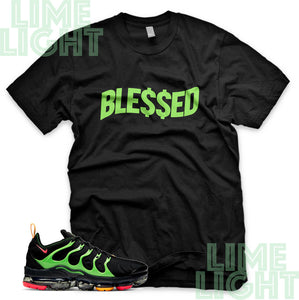 Ember Glow/Electric Green/Kumquat "Money Blessed" VaporMax Plus Black Sneaker T-Shirt