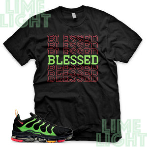 Ember Glow/Electric Green/Kumquat "Blessed7" VaporMax Plus Black Sneaker T-Shirt