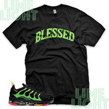 Load image into Gallery viewer, Ember Glow/Electric Green/Kumquat &quot;Blessed&quot; VaporMax Plus Black Sneaker T-Shirt
