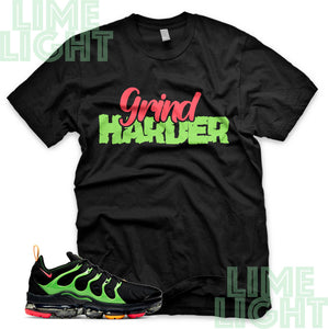 Ember Glow/Electric Green/Kumquat "Grind Harder" VaporMax Plus Black Sneaker T-Shirt
