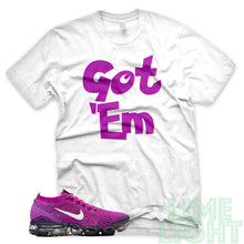 Load image into Gallery viewer, Vivid Purple &quot;Got &#39;Em&quot; Nike Air VaporMax Flyknit 3 White T-Shirt
