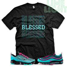 Load image into Gallery viewer, Hyper Turquoise/ Pink Blast &quot;Blessed 7&quot; VaporMax Flyknit 3 Black T-Shirt
