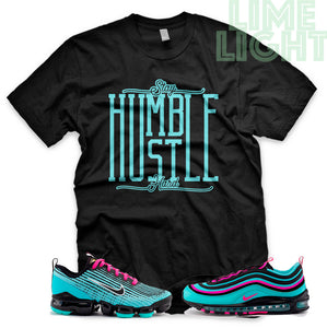 Hyper Turquoise/ Pink Blast "Stay Humble Hustle Hard" VaporMax Flyknit 3 Black T-Shirt