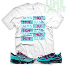 Load image into Gallery viewer, Hyper Turquoise/ Pink Blast &quot;Hot Damn&quot; VaporMax Flyknit 3 White T-Shirt
