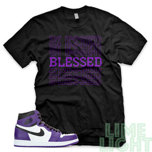 Court Purple "Blessed7" Air Jordan 1 Retro Black Sneaker T-Shirt