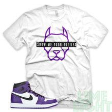 Load image into Gallery viewer, Court Purple &quot;Show Me Your Pitties&quot; Air Jordan 1 Retro White Sneaker T-Shirt
