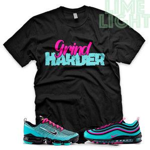 Hyper Turquoise/ Pink Blast "Grind Harder" VaporMax Flyknit 3 Black T-Shirt