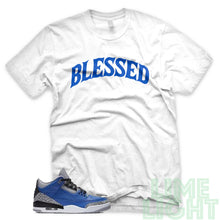 Load image into Gallery viewer, Varsity Royal &quot;Blessed&quot; Air Jordan 3 White Sneaker Shirt
