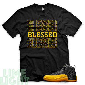 University Gold "Blessed7" Air Jordan 12 Black Sneaker T-Shirt