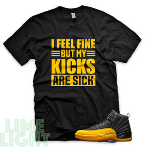 University Gold "Sick Kicks" Air Jordan 12 Black Sneaker T-Shirt