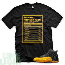 Load image into Gallery viewer, University Gold &quot;Success Nutrition Facts&quot; Air Jordan 12 Black Sneaker T-Shirt
