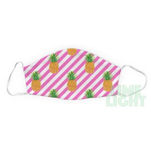 Pink Stripes "Pineapple" Tropical Beachy Reusable Washable Face Mask with Free Filter