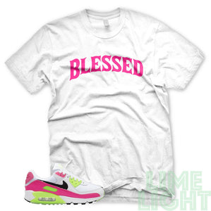 Pink Blast/ Ghost Green "Blessed" Air Max 90 White T-Shirt