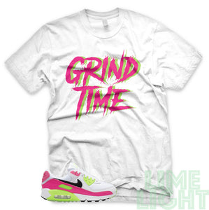 Pink Blast/ Ghost Green "Grind Time" Air Max 90 White T-Shirt