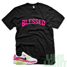 Load image into Gallery viewer, Pink Blast/ Ghost Green &quot;Blessed&quot; Air Max 90 Black T-Shirt
