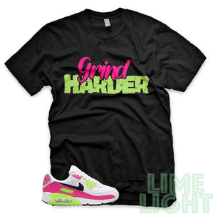 Pink Blast/ Ghost Green "Grind Harder" Air Max 90 Black T-Shirt