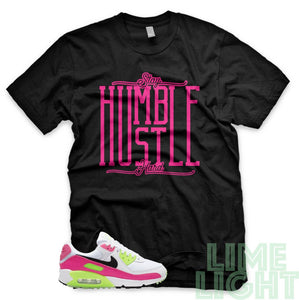 Pink Blast/ Ghost Green "Stay Humble Hustle Hard" Air Max 90 Black T-Shirt