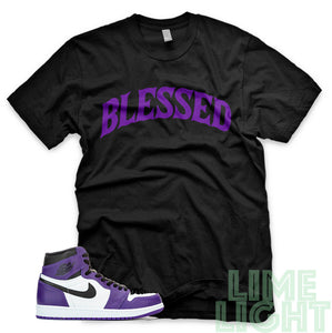 Court Purple "Blessed" Air Jordan 1 Retro Black Sneaker T-Shirt