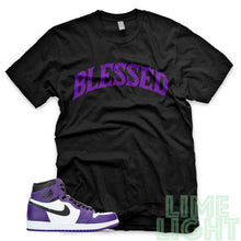Load image into Gallery viewer, Court Purple &quot;Blessed&quot; Air Jordan 1 Retro Black Sneaker T-Shirt
