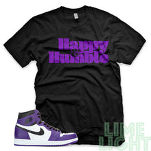 Load image into Gallery viewer, Court Purple &quot;Happy and Humble&quot; Air Jordan 1 Retro Black Sneaker T-Shirt
