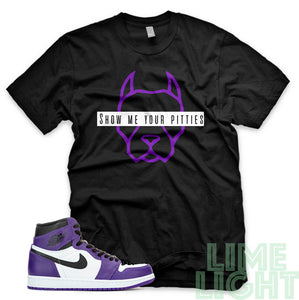 Court Purple "Show Me Your Pitties" Air Jordan 1 Retro Black Sneaker T-Shirt