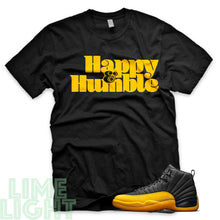 Load image into Gallery viewer, University Gold &quot;Happy and Humble&quot; Air Jordan 12 Black Sneaker T-Shirt
