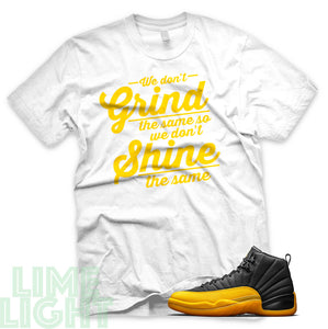 University Gold "Grind and Shine" Air Jordan 12 White Sneaker T-Shirt