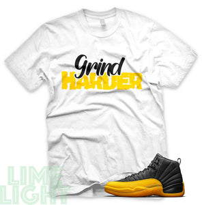 University Gold "Grind Harder" Air Jordan 12 White Sneaker T-Shirt